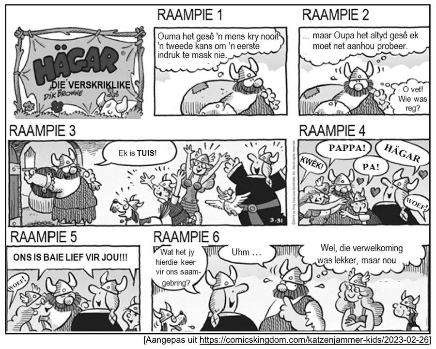 Hagar the Horrible cartoon of Hagar coming home to his family, Afrikaans HL Grade 12 NSC May/June 2025 Paper 1 Question 4.2.1