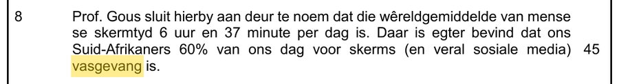 Reading passage about South Africans' daily screen time, Afrikaans HL Grade 12 NSC November 2025 Paper 1 Question 1.8