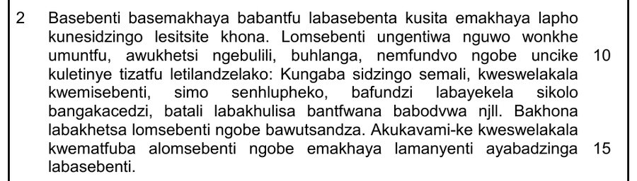 Reading passage about who becomes a domestic worker and why, Siswati HL Grade 12 NSC May/June 2025 Paper 1 Question 1.1.3