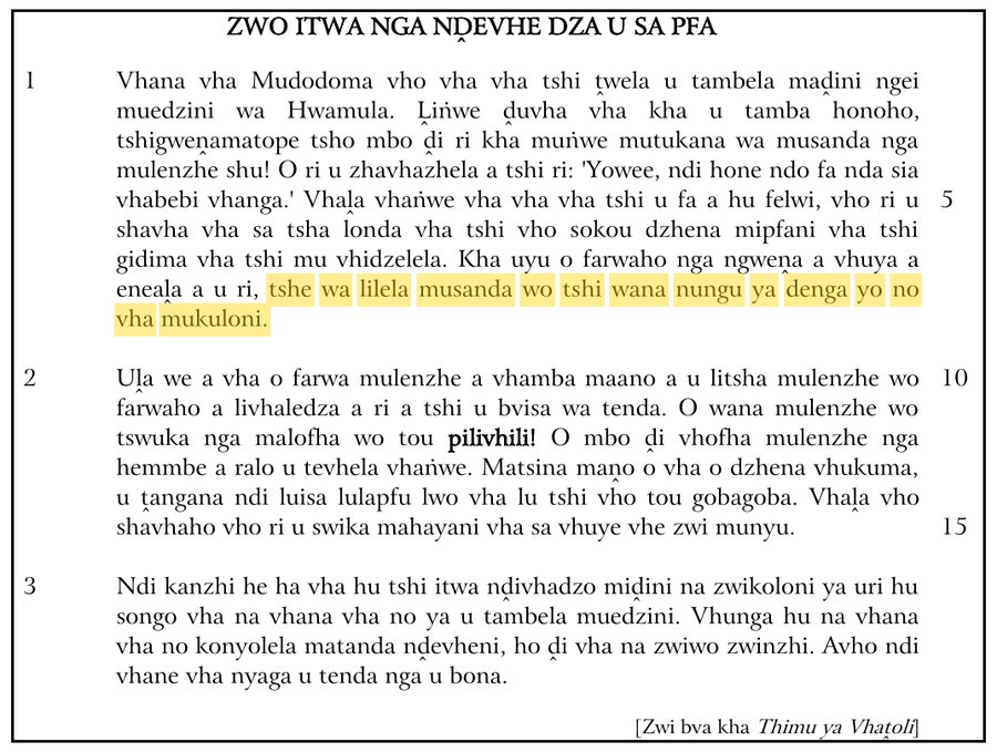 Tshivenda story about a boy bitten by a crocodile with highlighted words, Tshivenda HL Grade 12 NSC November 2024 Paper 1 Question 5.2