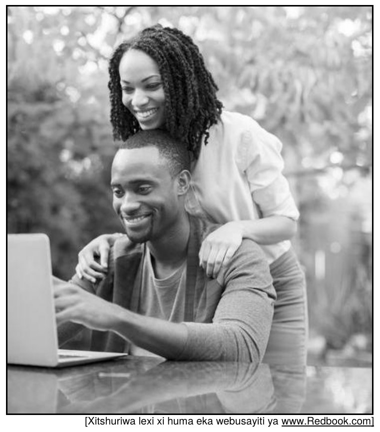 Photograph of a smiling couple looking at a laptop, Xitsonga HL Grade 12 NSC May/June 2024 Paper 1 Question 1.11