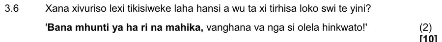 Xitsonga question about a proverb in bold, Xitsonga HL Grade 12 NSC May/June 2025 Paper 1 Question 3.6