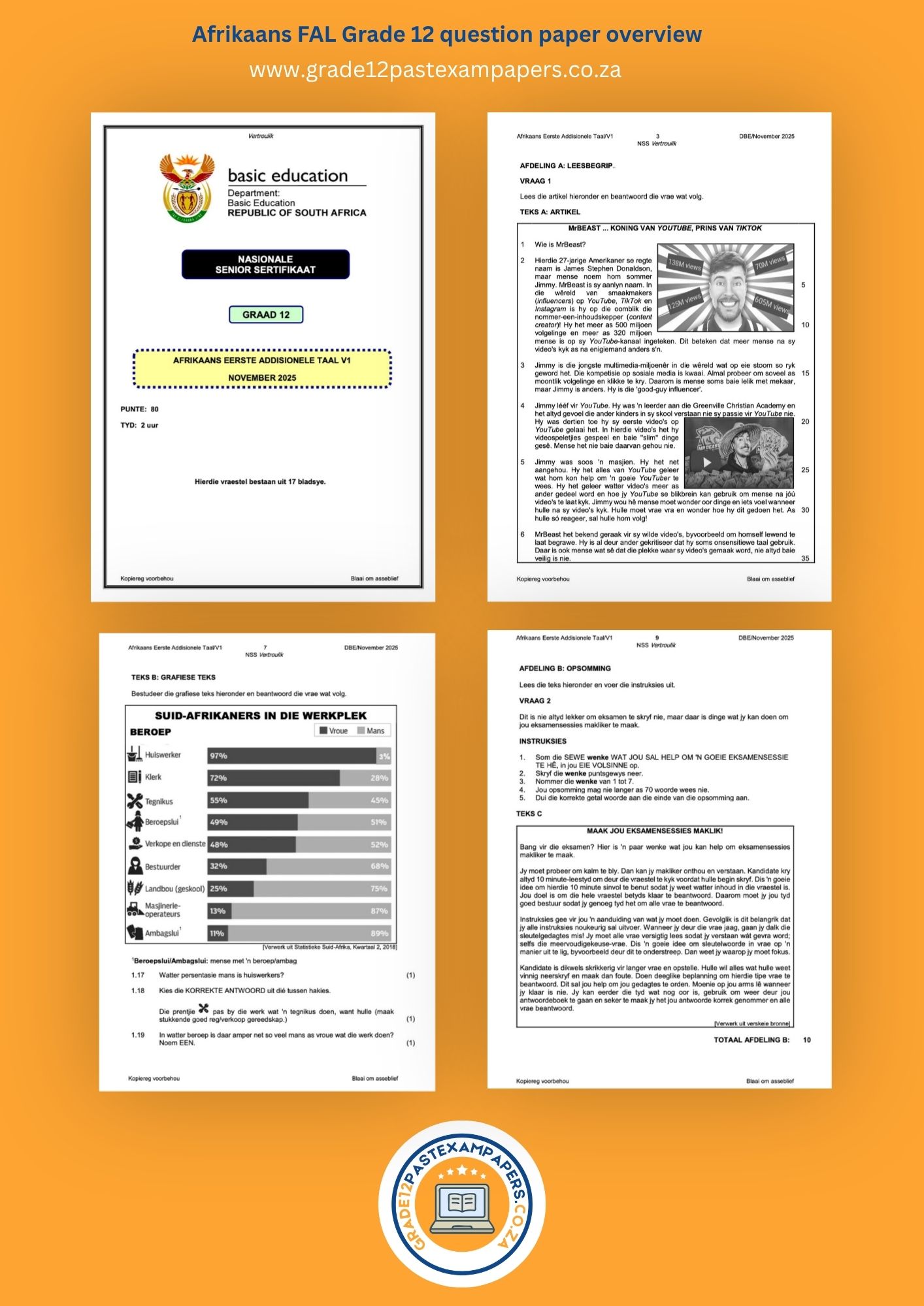 Afrikaans FAL Grade 12 question paper overview